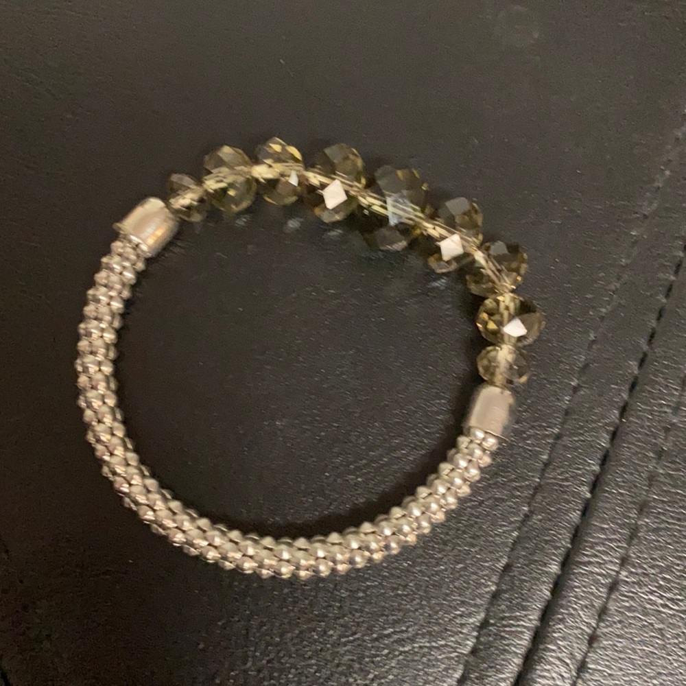 Custom design clear brown beads w/silver bracelet